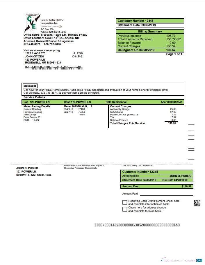 download USA New Mexico electricity proof of address utility bill template in Word and PDF format PDF template